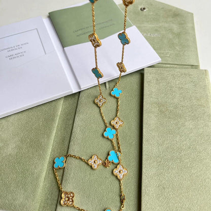 [Rose Tomorrow]CLOVER 20 MOTIFS TURQUOISE DIAMOND NECKLACE