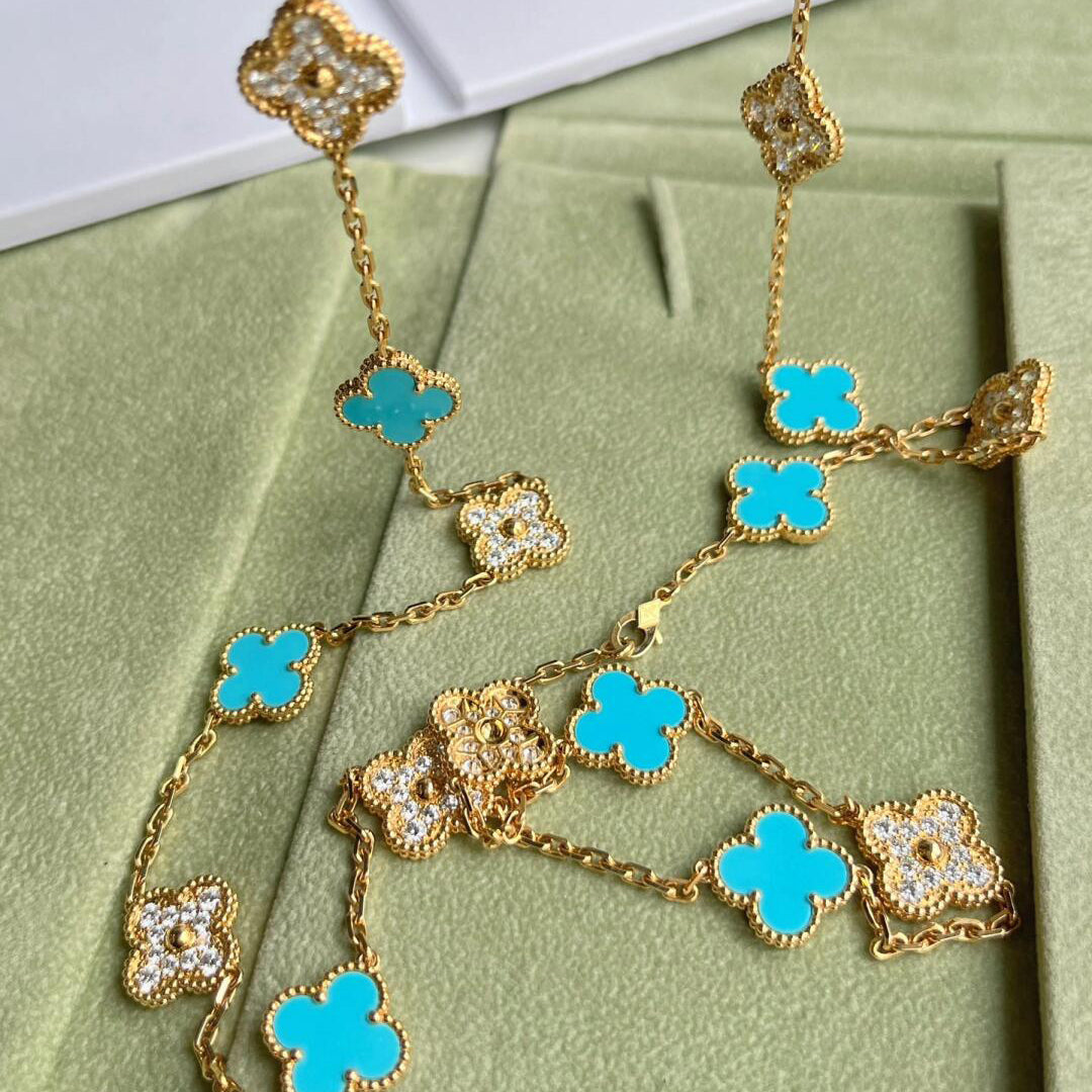 [Rose Tomorrow]CLOVER 20 MOTIFS TURQUOISE DIAMOND NECKLACE