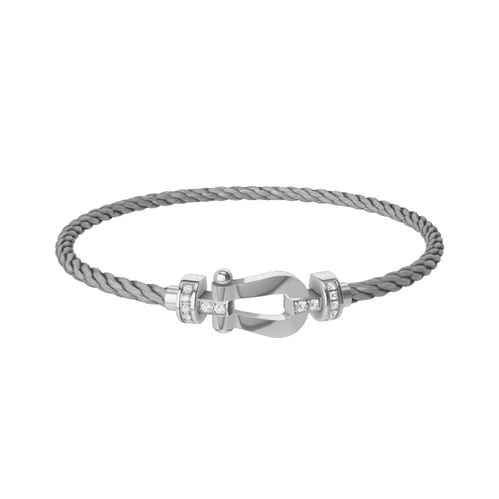 [Rose of Tomorrow] CHANCE Small 8 Buckle Half Diamond Red Rope Silver Bracelet