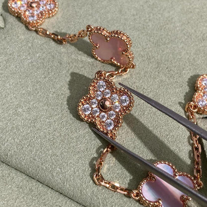 [Rose Tomorrow]CLOVER 10 MOTIFS DIAMOND PINK MOP NECKLACE