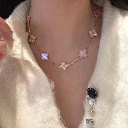 [Rose Tomorrow]CLOVER 10 MOTIFS DIAMOND PINK MOP NECKLACE