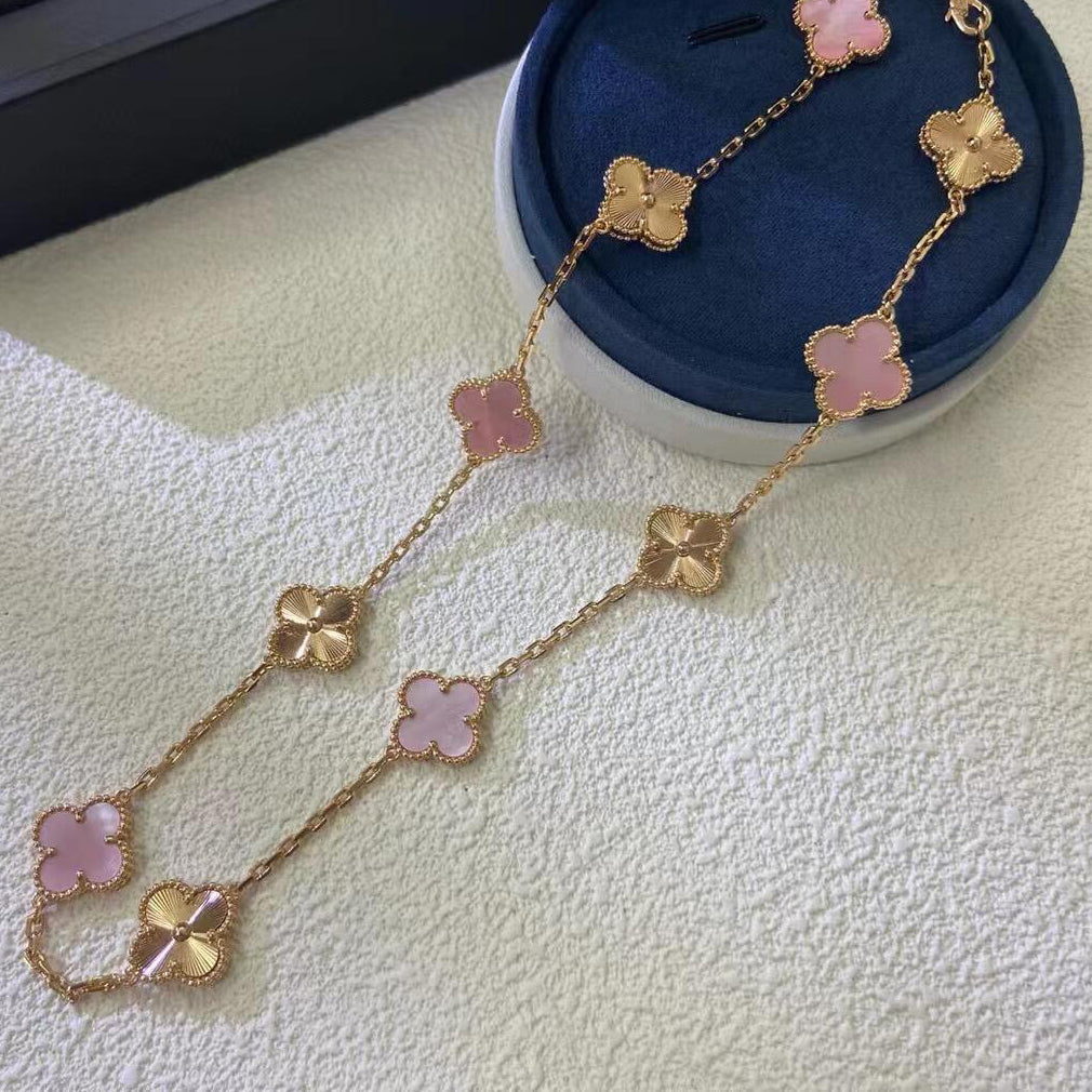 [Rose Tomorrow]CLOVER 10 MOTIFS  LASER PINK MOP NECKLACE