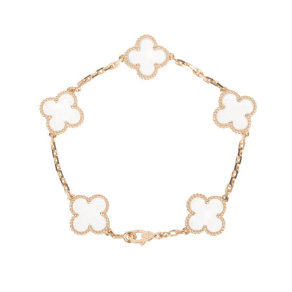 [Rose Tomorrow]CLOVER 5 MOTIF ROCK CRYSTAL PINK GOLD BRACELET