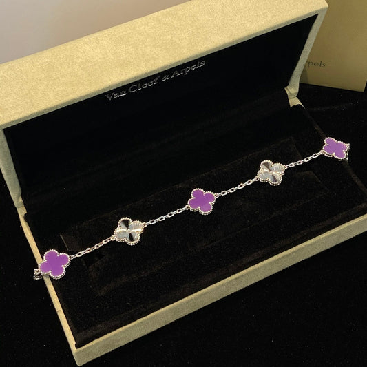 [Rose Tomorrow]CLOVER  5 MOTIFS  PURPLE VIOLET BRACELET SILVER