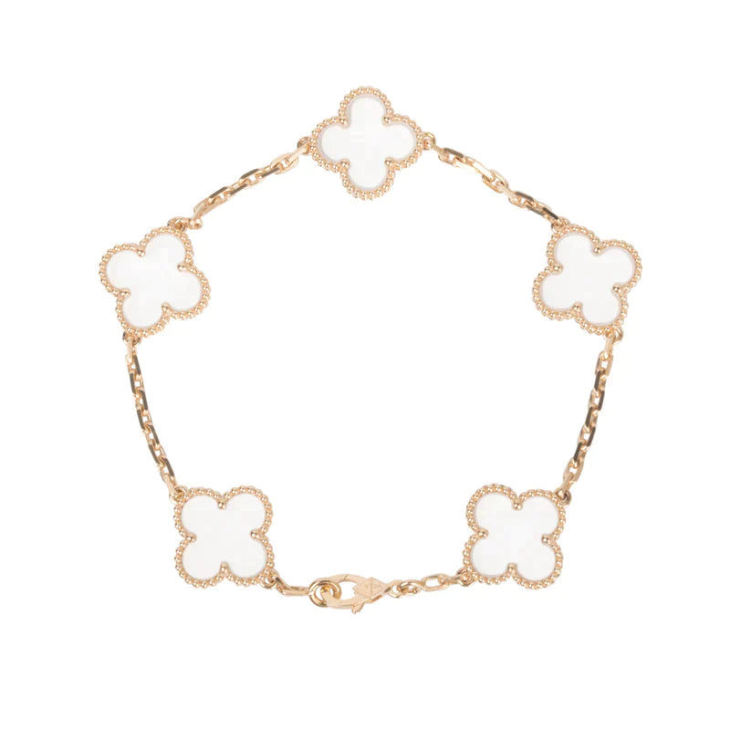 [Rose Tomorrow]CLOVER 5 MOTIF ROCK CRYSTAL PINK GOLD BRACELET