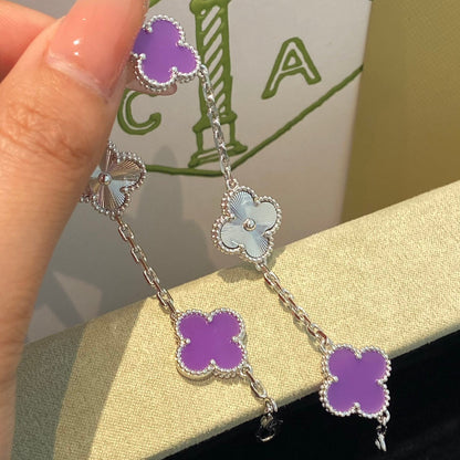 [Rose Tomorrow]CLOVER  5 MOTIFS  PURPLE VIOLET BRACELET SILVER