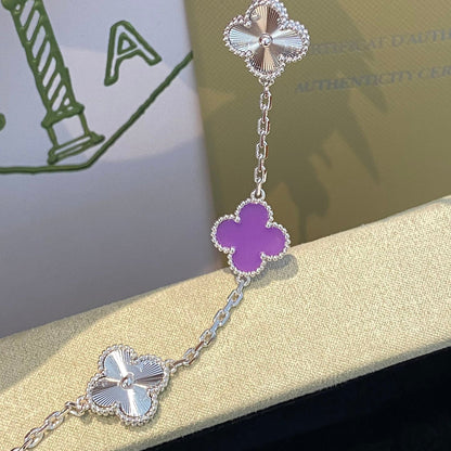 [Rose Tomorrow]CLOVER  5 MOTIFS  PURPLE VIOLET BRACELET SILVER