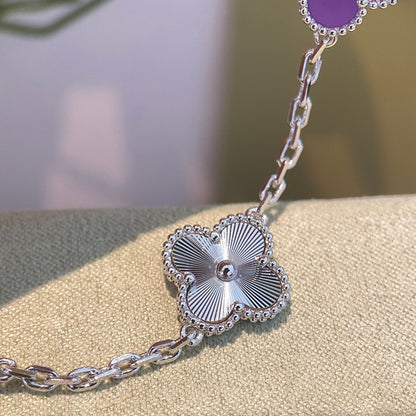 [Rose Tomorrow]CLOVER  5 MOTIFS  PURPLE VIOLET BRACELET SILVER