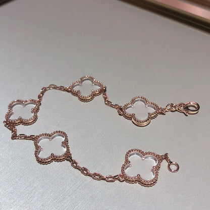 [Rose Tomorrow]CLOVER 5 MOTIF ROCK CRYSTAL PINK GOLD BRACELET