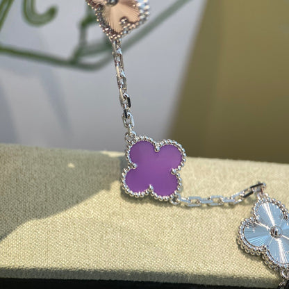 [Rose Tomorrow]CLOVER  5 MOTIFS  PURPLE VIOLET BRACELET SILVER