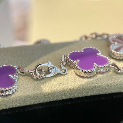 [Rose Tomorrow]CLOVER  5 MOTIFS  PURPLE VIOLET BRACELET SILVER