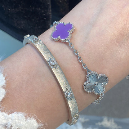 [Rose Tomorrow]CLOVER  5 MOTIFS  PURPLE VIOLET BRACELET SILVER