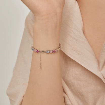 [Rose Tomorrow]Delicate Colorful Emerald Cut Daily Bracelet