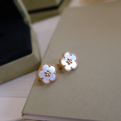 [💎ROSE💎]LUCKY PINK GOLD WHITE MOP EARRINGS