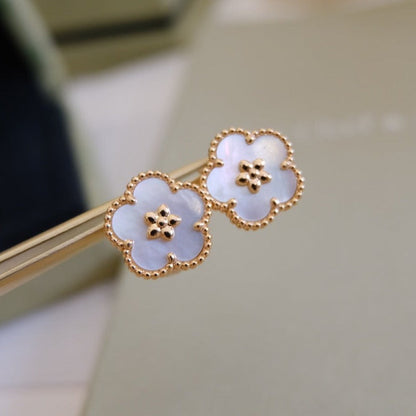 [💎ROSE💎]LUCKY PINK GOLD WHITE MOP EARRINGS