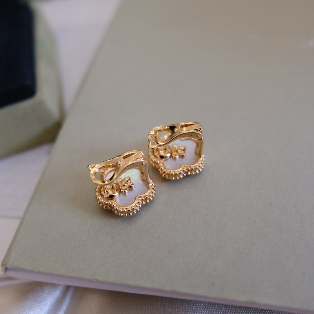[💎ROSE💎]LUCKY PINK GOLD WHITE MOP EARRINGS