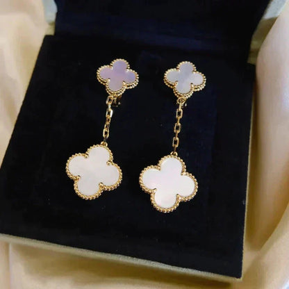 [💎ROSE💎]CLOVER 2 MOTIF WHITE MOP EARRINGS