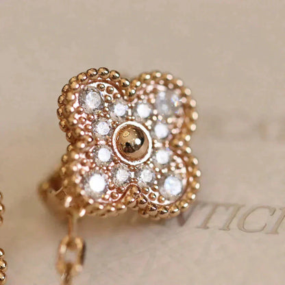 [💎ROSE💎]CLOVER MEDIUM 1 MOTIFS FUll DIAMOND EARRINGS