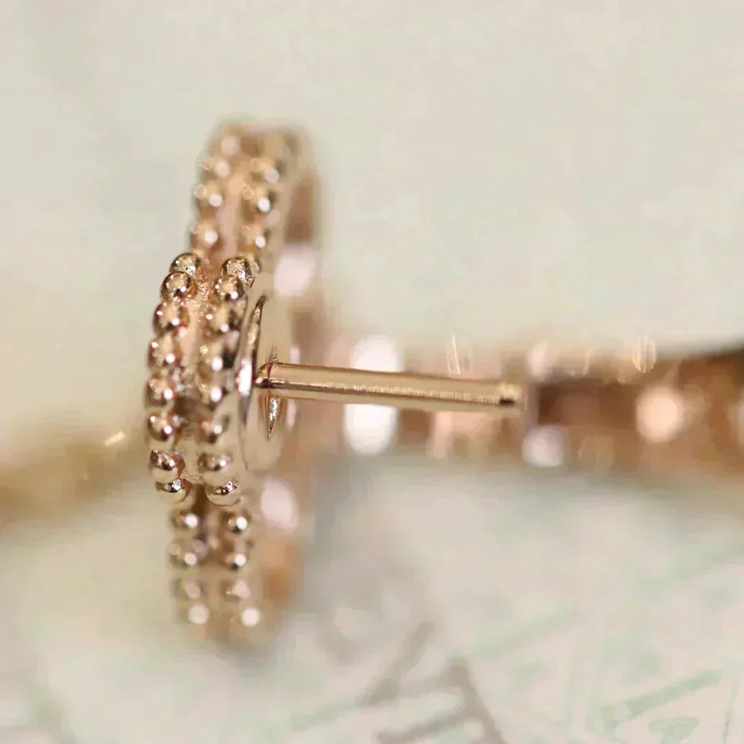 [💎ROSE💎]CLOVER MEDIUM 1 MOTIFS FUll DIAMOND EARRINGS