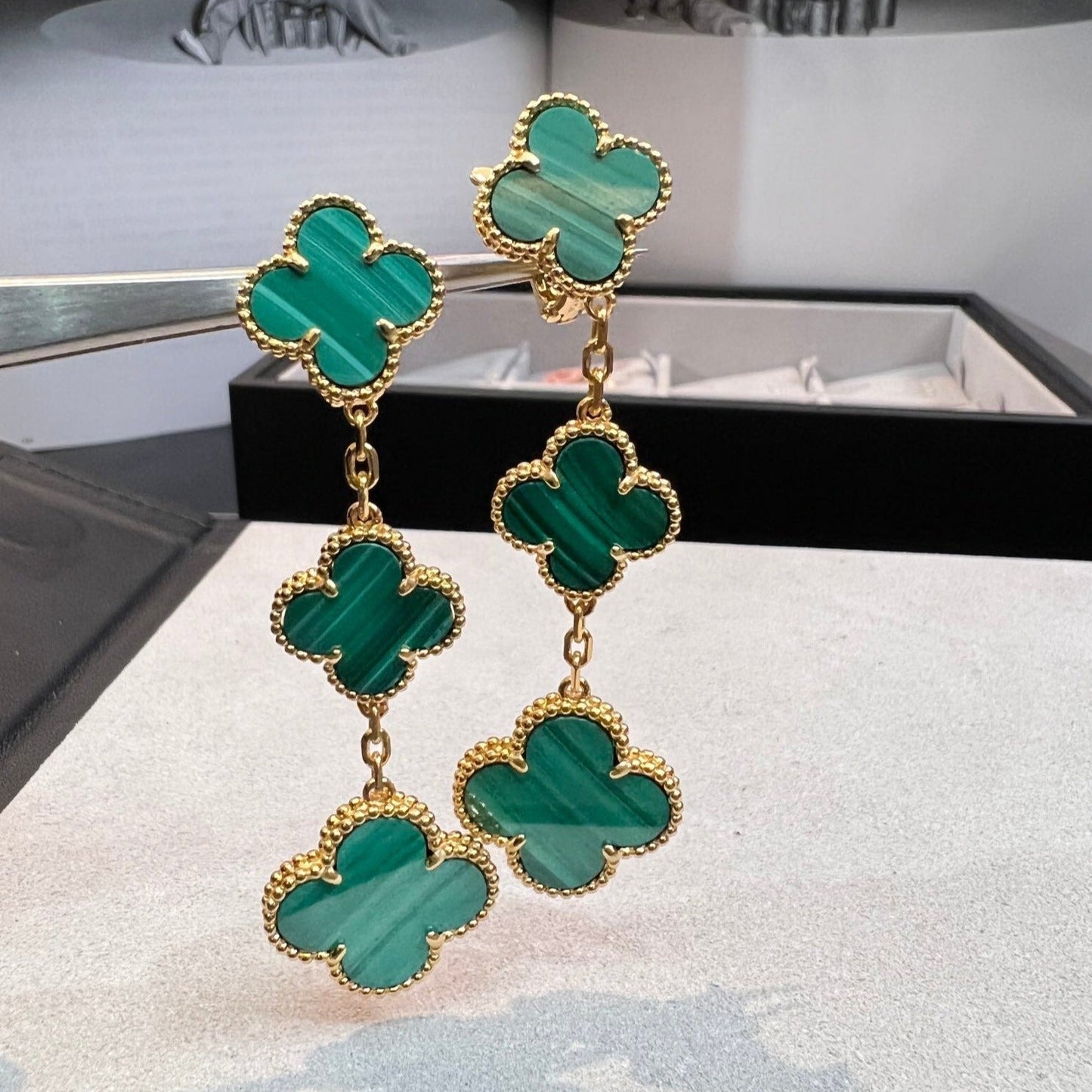 [💎ROSE💎]CLOVER MALACHITE 3 MOTIFS GOLD