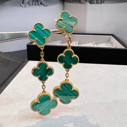 [💎ROSE💎]CLOVER MALACHITE 3 MOTIFS GOLD