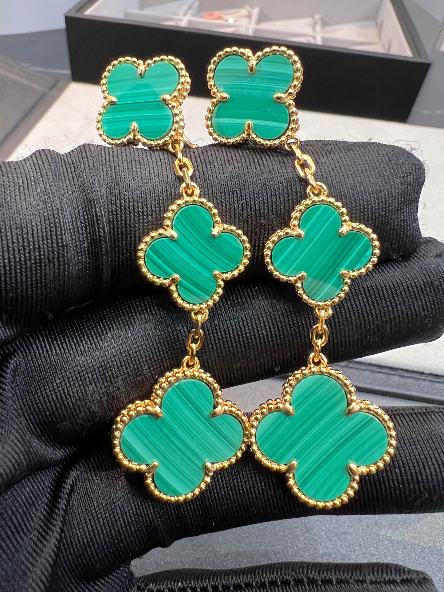 [💎ROSE💎]CLOVER MALACHITE 3 MOTIFS GOLD