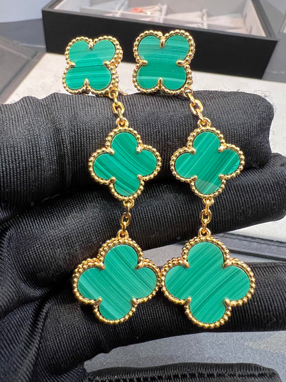 [💎ROSE💎]CLOVER MALACHITE 3 MOTIFS GOLD