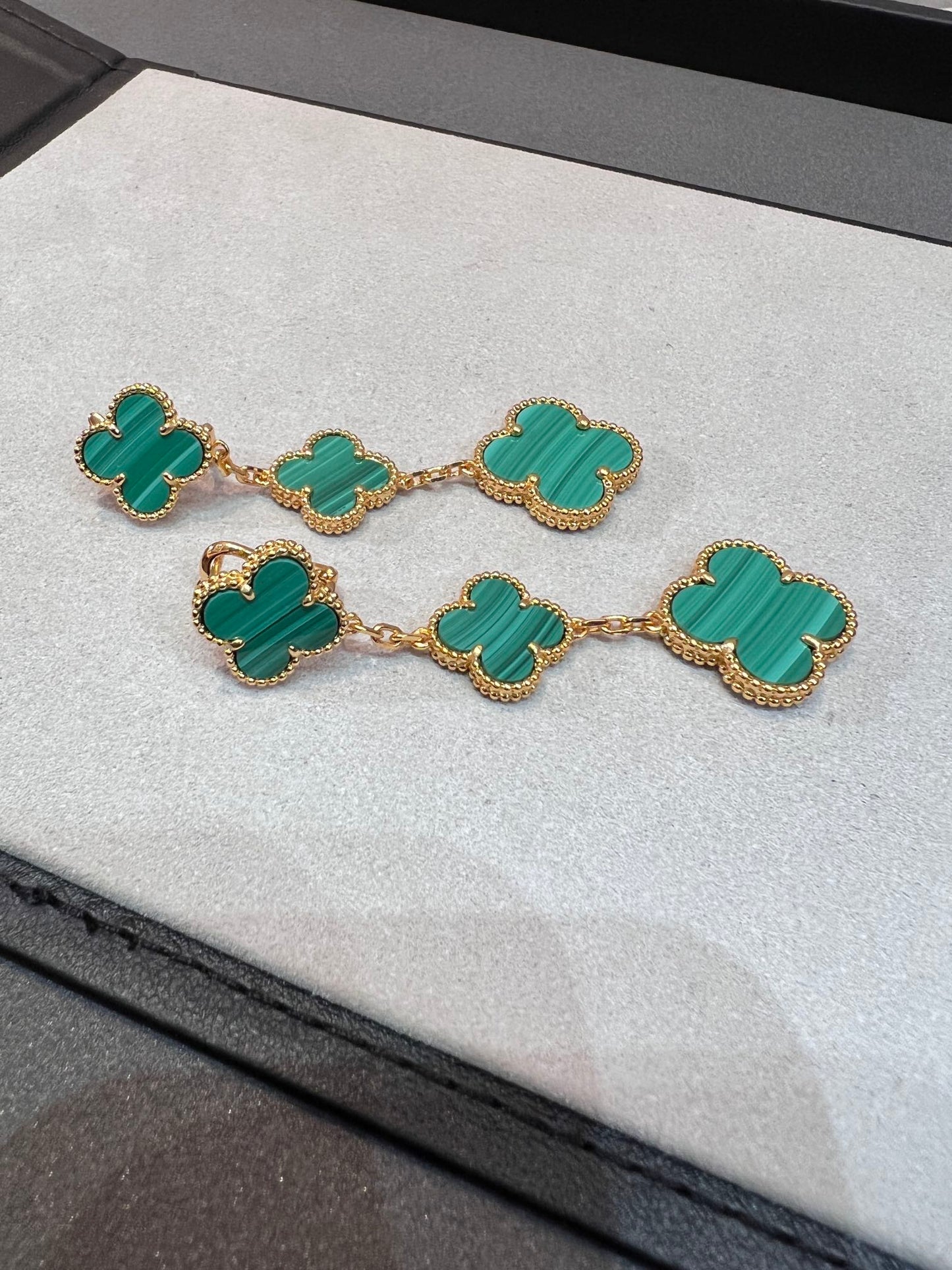 [💎ROSE💎]CLOVER MALACHITE 3 MOTIFS GOLD