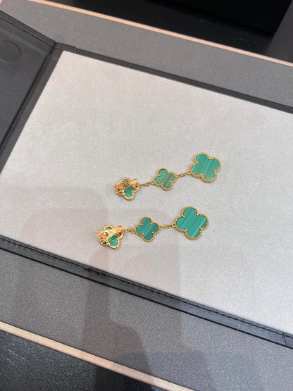 [💎ROSE💎]CLOVER MALACHITE 3 MOTIFS GOLD
