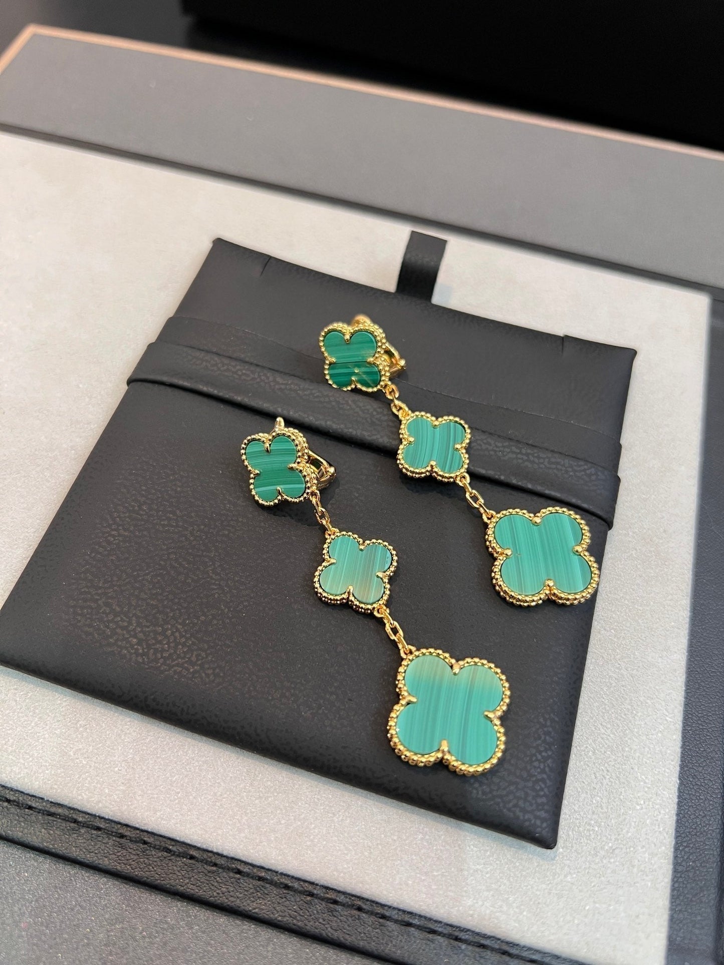 [💎ROSE💎]CLOVER MALACHITE 3 MOTIFS GOLD