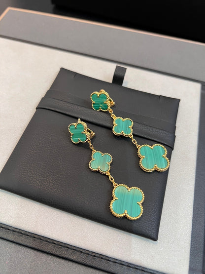 [💎ROSE💎]CLOVER MALACHITE 3 MOTIFS GOLD