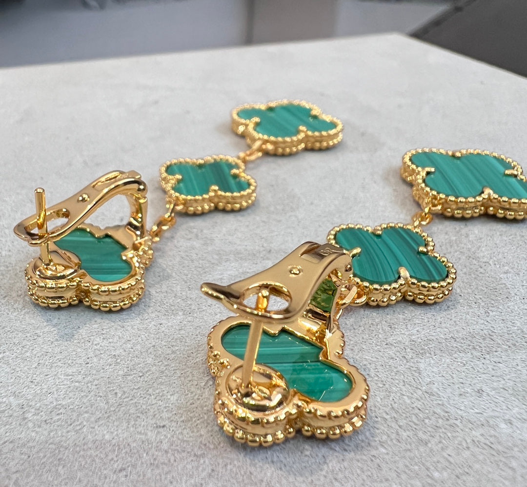 [💎ROSE💎]CLOVER MALACHITE 3 MOTIFS GOLD