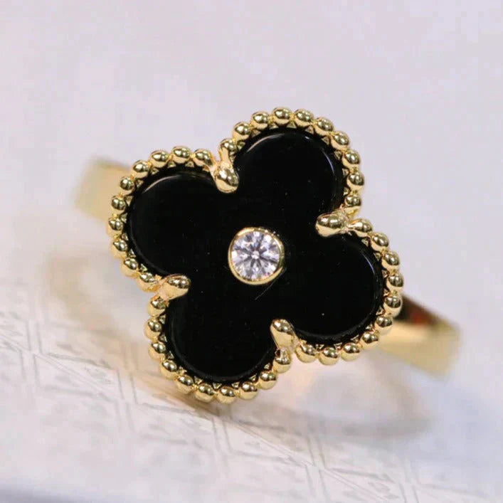[💎ROSE💎]CLOVER ONYX RING GOLD DIAMOND