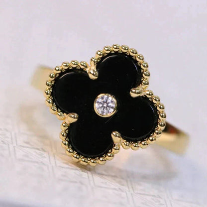 [💎ROSE💎]CLOVER ONYX RING GOLD DIAMOND