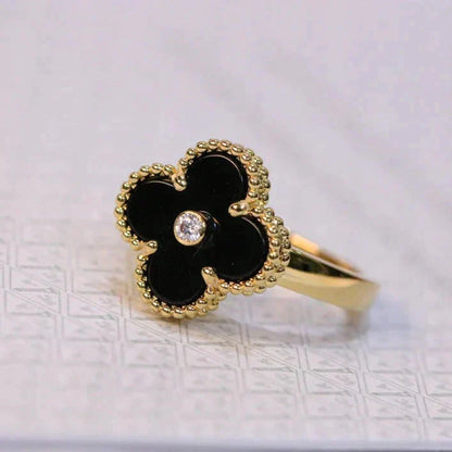 [💎ROSE💎]CLOVER ONYX RING GOLD DIAMOND