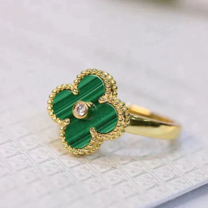 [💎ROSE💎]CLOVER MALACHITE RING GOLD DIAMOND