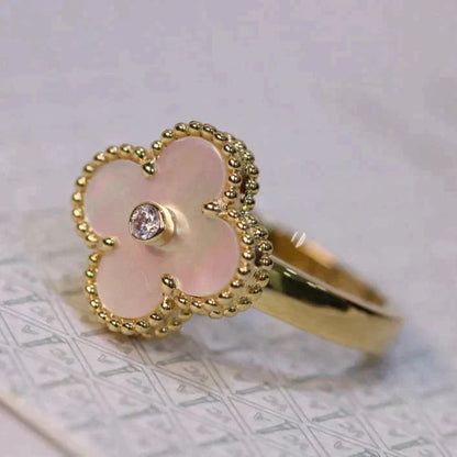 [💎ROSE💎]CLOVER PINK MOP RING GOLD DIAMOND