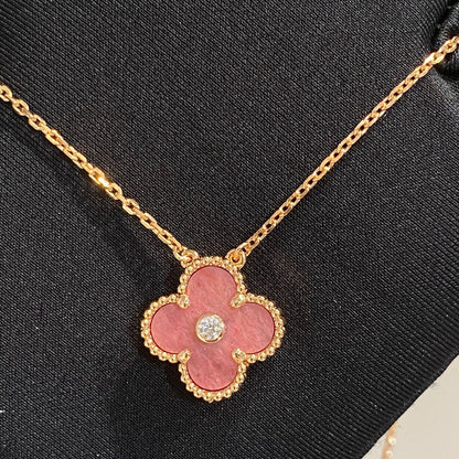 [💎ROSE💎]CLOVER 15MM DIAMOND RHODONITE NECKLACE