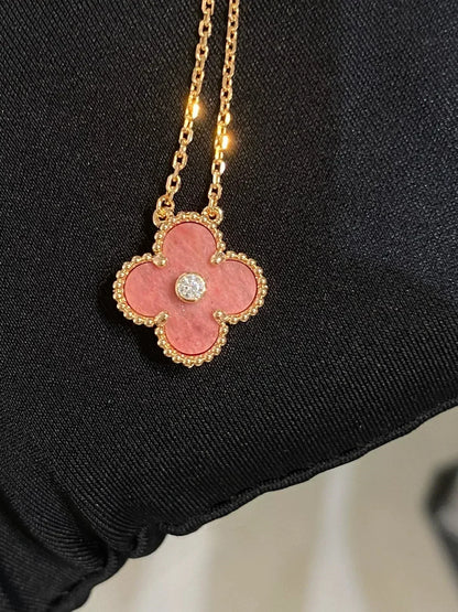 [💎ROSE💎]CLOVER 15MM DIAMOND RHODONITE NECKLACE