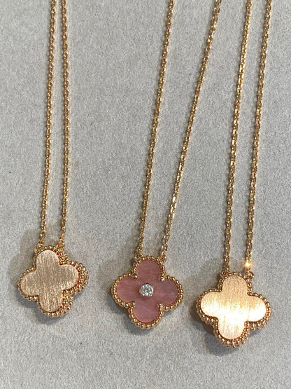 [💎ROSE💎]CLOVER 15MM DIAMOND RHODONITE NECKLACE