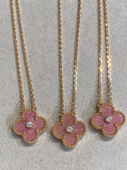 [💎ROSE💎]CLOVER 15MM DIAMOND RHODONITE NECKLACE