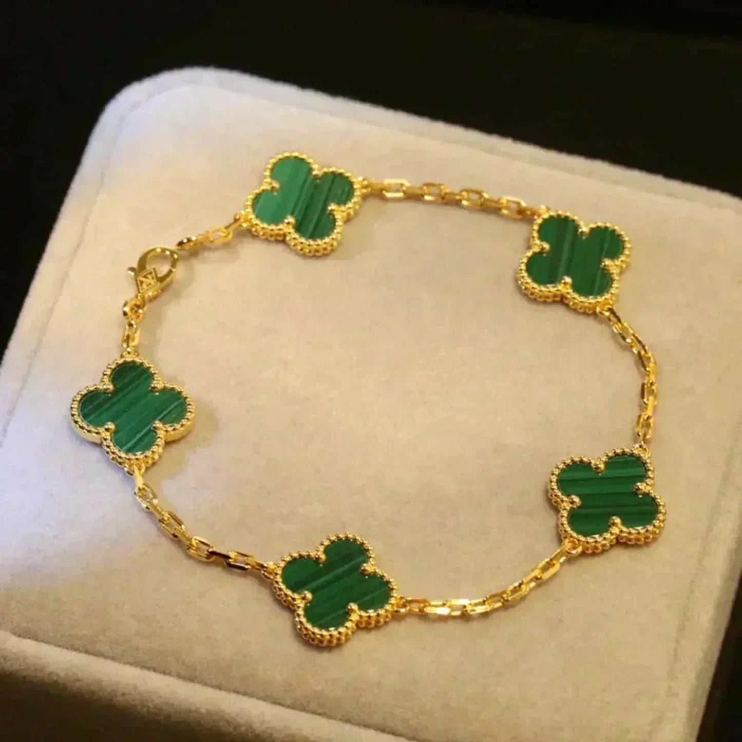 [💎ROSE💎]CLOVER 5 MOTIFS MALACHITE BRACELET