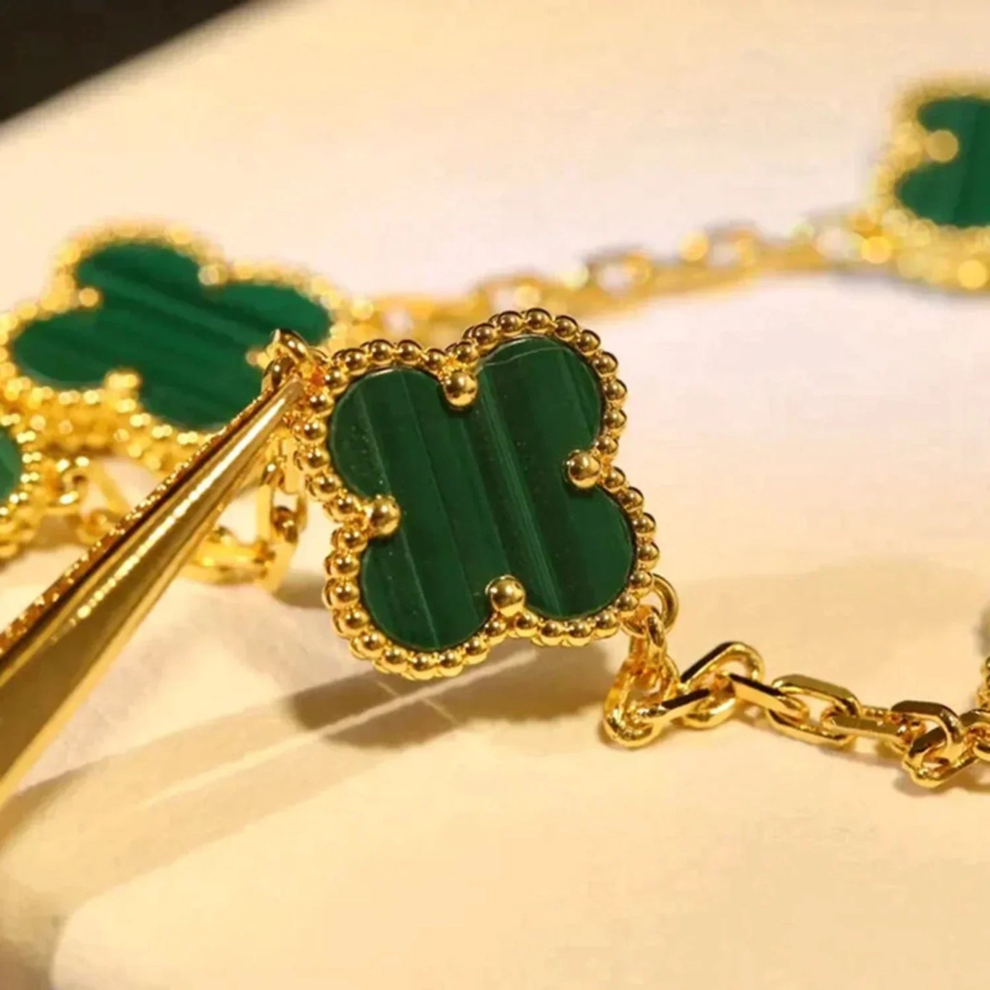 [💎ROSE💎]CLOVER 5 MOTIFS MALACHITE BRACELET