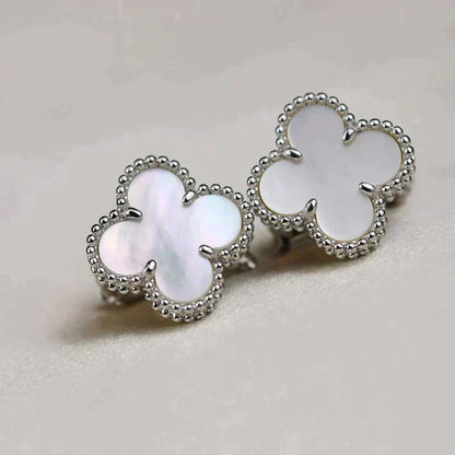 [💎ROSE💎]CLOVER MEDIUM 1 MOTIFS  WHITE MOP EARRINGS SILVER