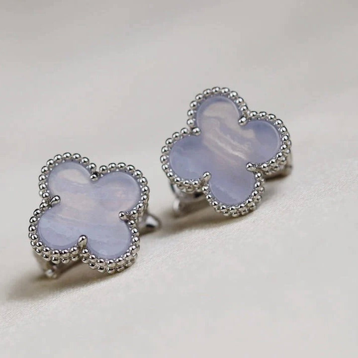 [💎ROSE💎]CLOVER MEDIUM 1 MOTIFS  WHITE MOP EARRINGS SILVER