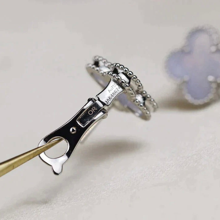[💎ROSE💎]CLOVER MEDIUM 1 MOTIFS  WHITE MOP EARRINGS SILVER