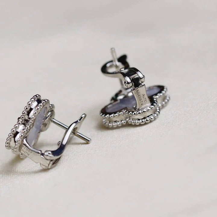 [💎ROSE💎]CLOVER MEDIUM 1 MOTIFS  WHITE MOP EARRINGS SILVER