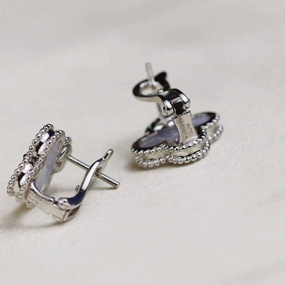[💎ROSE💎]CLOVER MEDIUM 1 MOTIFS  WHITE MOP EARRINGS SILVER