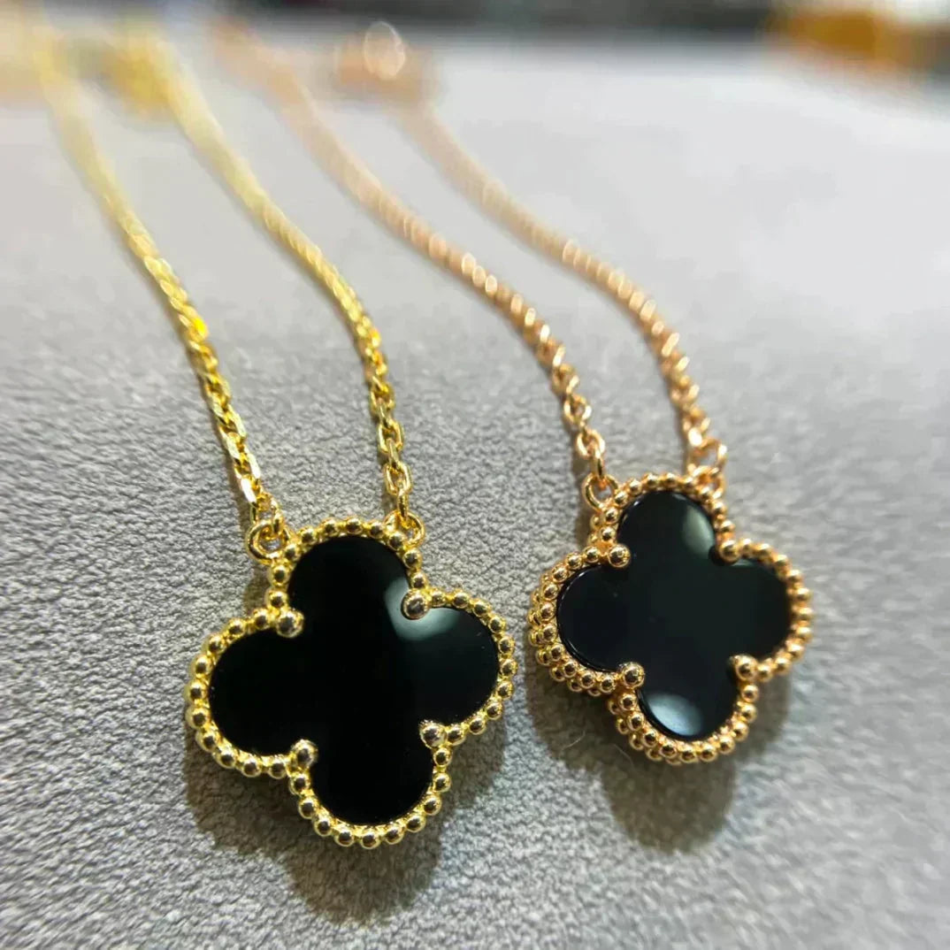 [💎ROSE💎]CLOVER 15MM BLACK ONYX SINGLE FLOWER NECKLACE