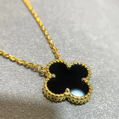 [💎ROSE💎]CLOVER 15MM BLACK ONYX SINGLE FLOWER NECKLACE